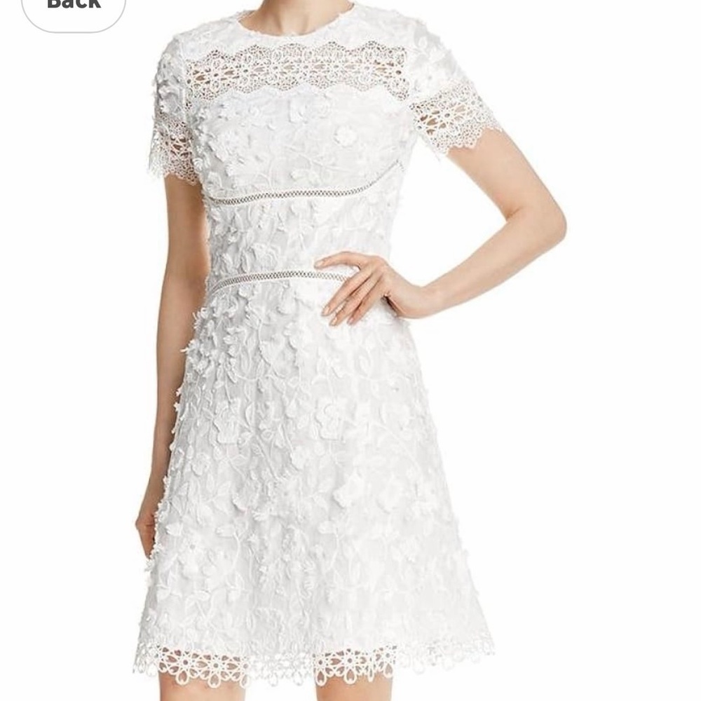 Elie Tahari Adina White Floral Embroidered Appliqué Lace Midi Dress Sz 4